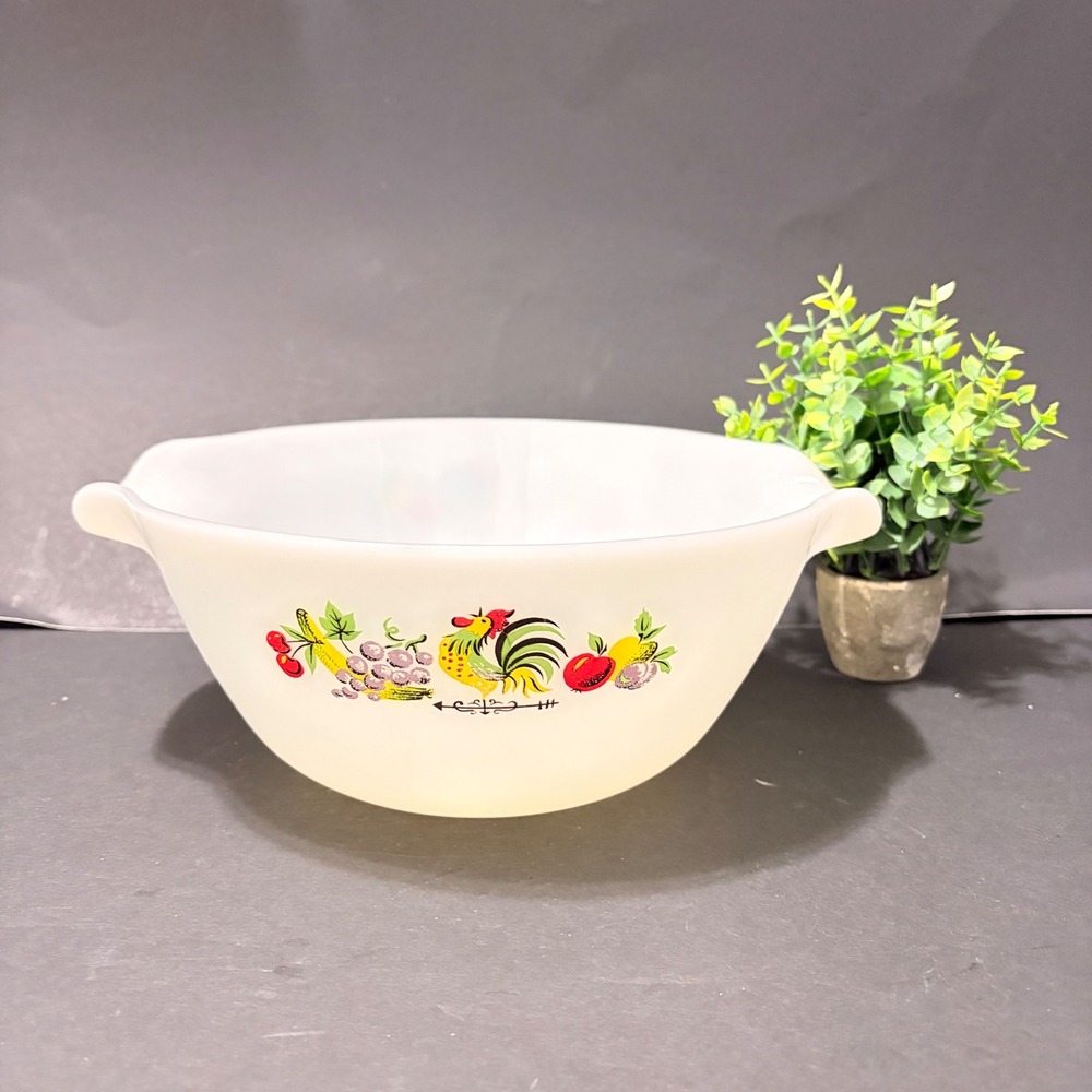 Vintage Anchor Hocking Fire King Chanticleer Milk Glass Mixing Bowl 11.75" x 10"